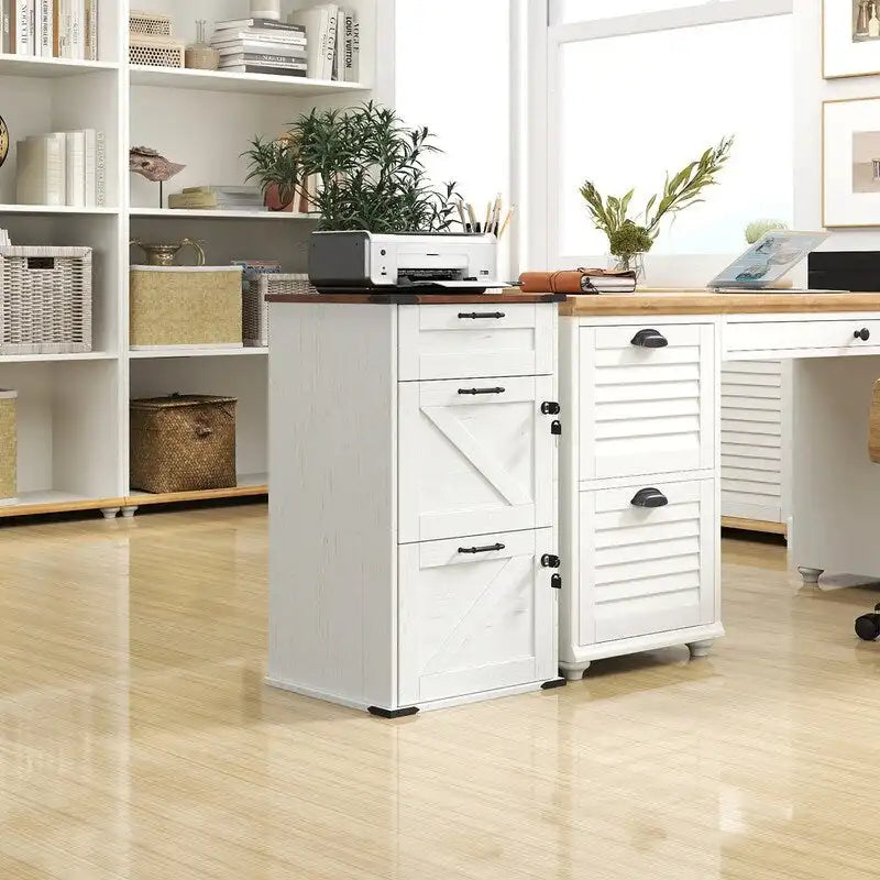 Mueble de madera con puerta de granero, 3 cajones y cerradura, 30.71H