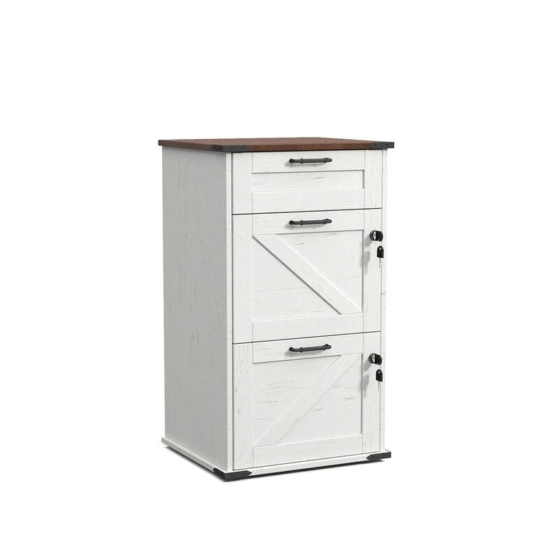 Mueble de madera con puerta de granero, 3 cajones y cerradura, 30.71H
