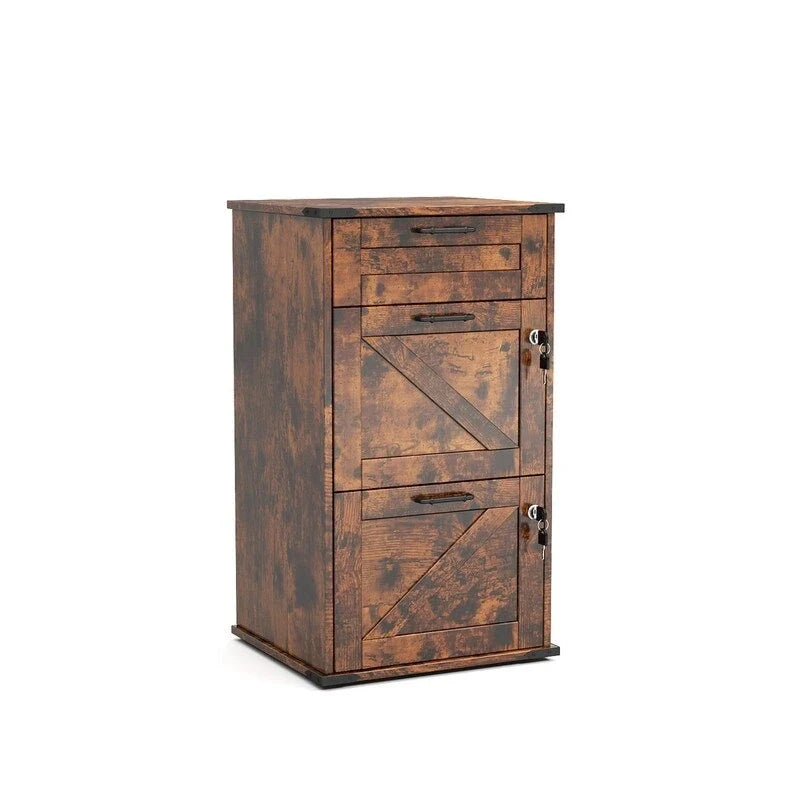 Mueble de madera con puerta de granero, 3 cajones y cerradura, 30.71H