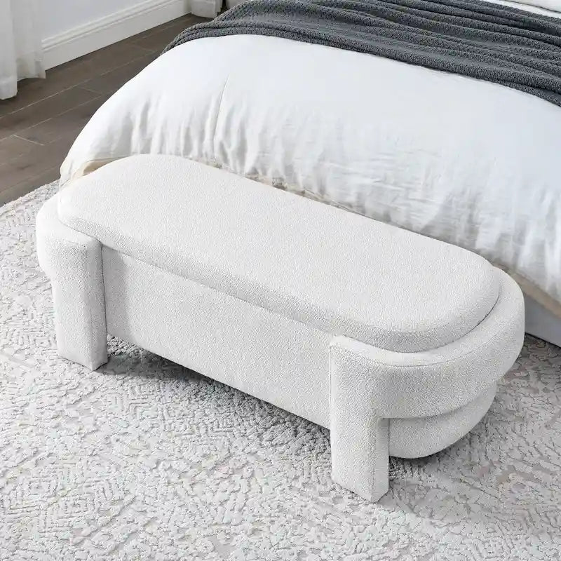 Mit Leinenstoff bezogene Sitzbank mit viel Stauraum für Wohnzimmer, Eingangsbereich und Schlafzimmer, weiß