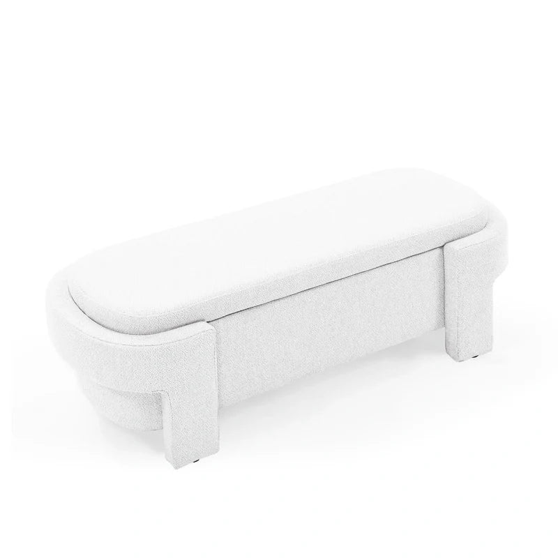 Mit Leinenstoff bezogene Sitzbank mit viel Stauraum für Wohnzimmer, Eingangsbereich und Schlafzimmer, weiß
