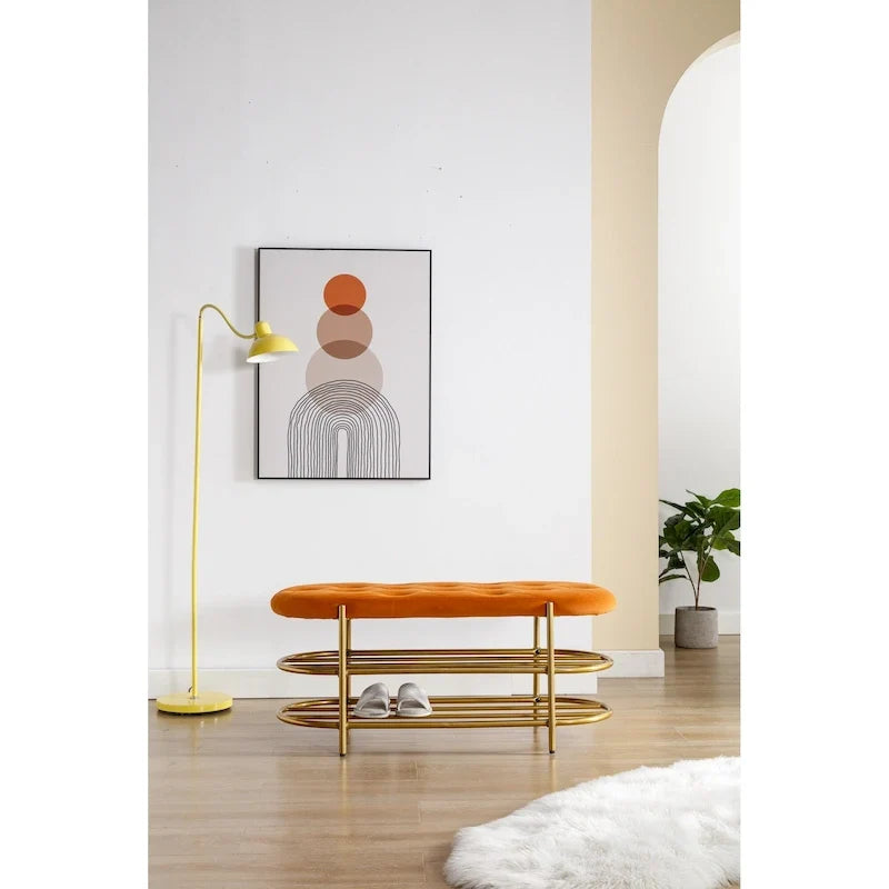 Extrémité de banc capitonnée en velours pour salon/chambre
