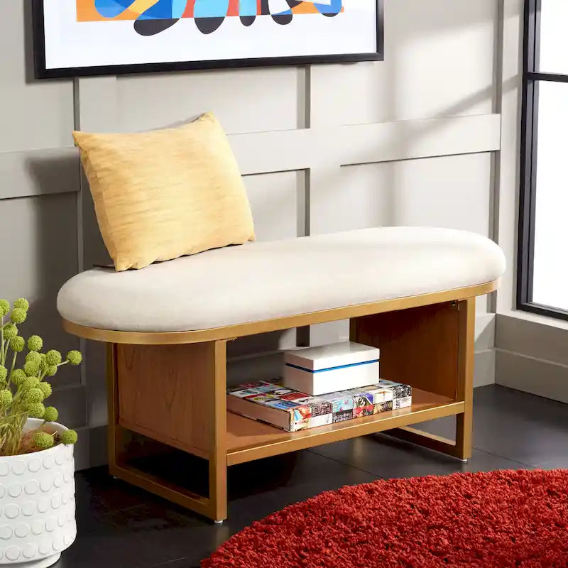 Banc ovale en tissu noir avec piètement doré