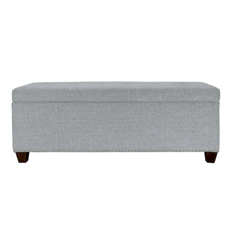 Banc de rangement avec boutons et clous, en lin, 6