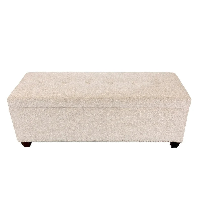 Banc de rangement avec boutons et clous, en lin, 6