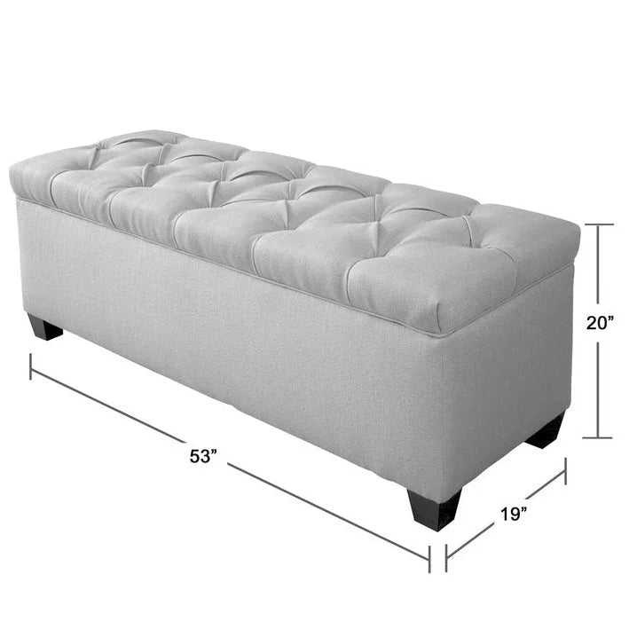 Banc de rangement en lin capitonné à losanges