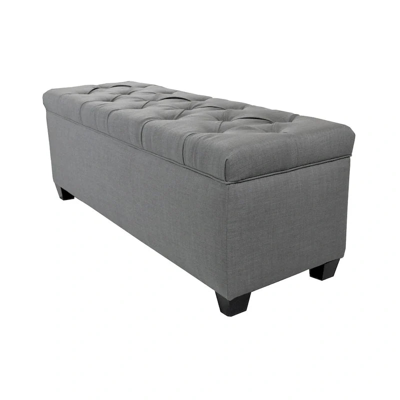 Banc de rangement en lin capitonné à losanges