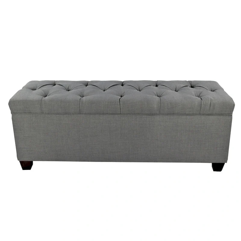 Banc de rangement en lin capitonné à losanges