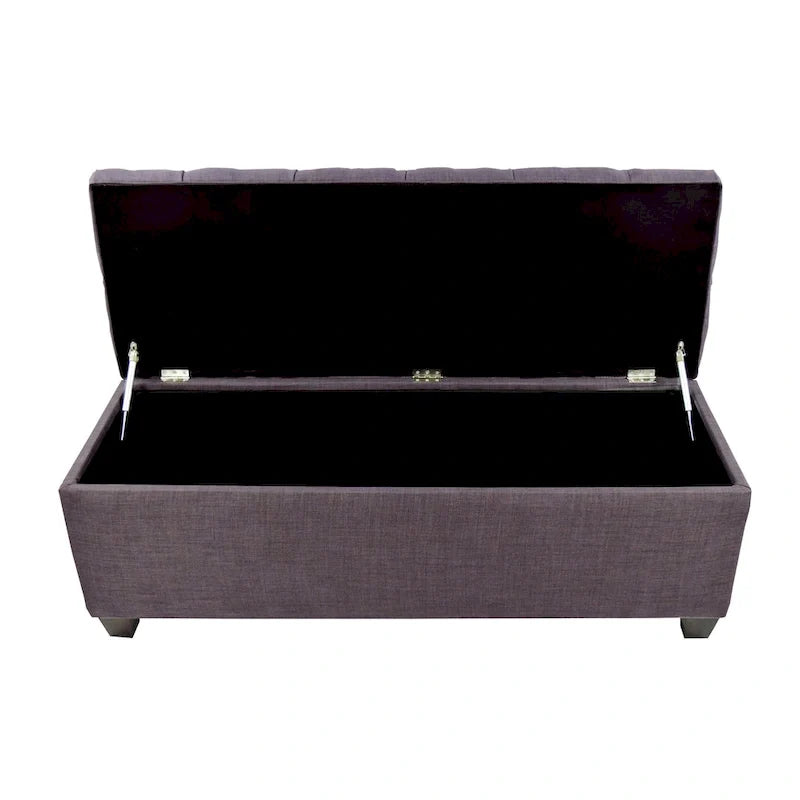 Banc de rangement en lin capitonné à losanges