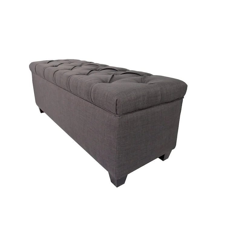 Banc de rangement en lin capitonné à losanges
