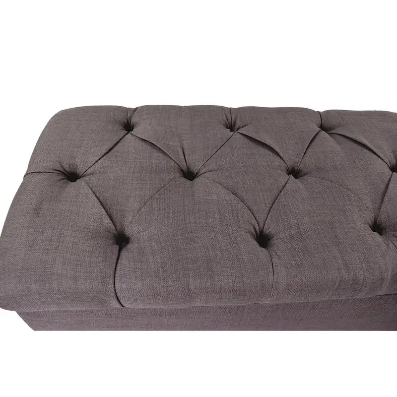 Banc de rangement en lin capitonné à losanges