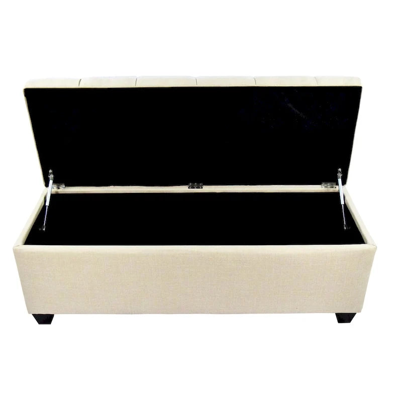 Banc de rangement en lin capitonné à losanges