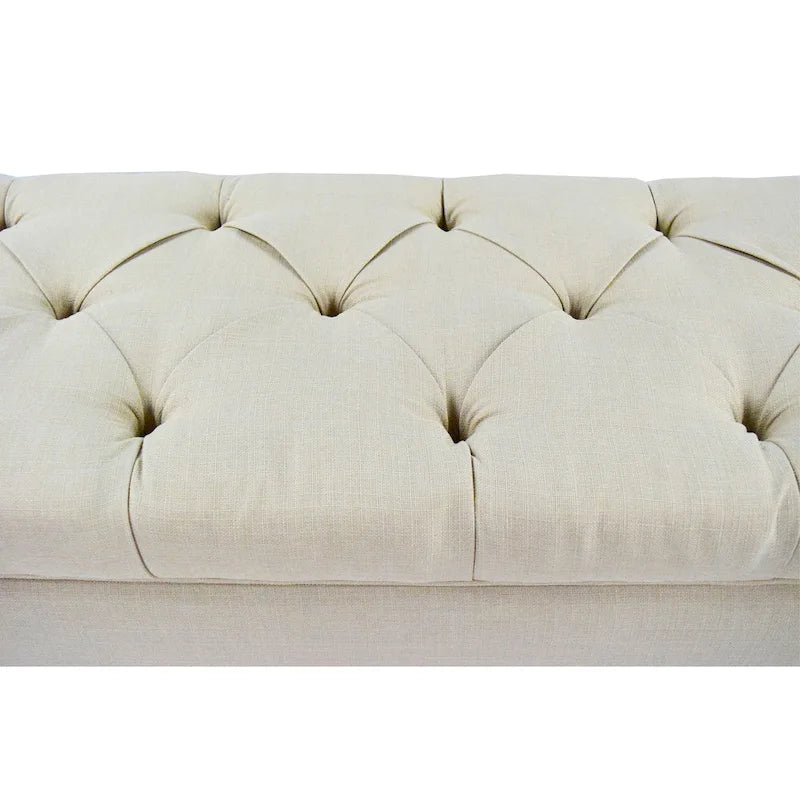 Banc de rangement en lin capitonné à losanges