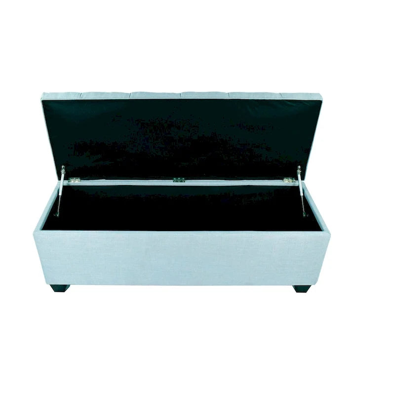 Banc de rangement en lin capitonné à losanges