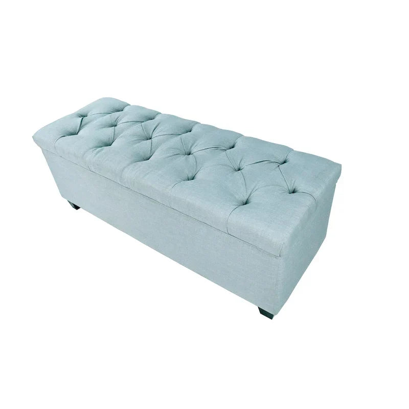 Banc de rangement en lin capitonné à losanges