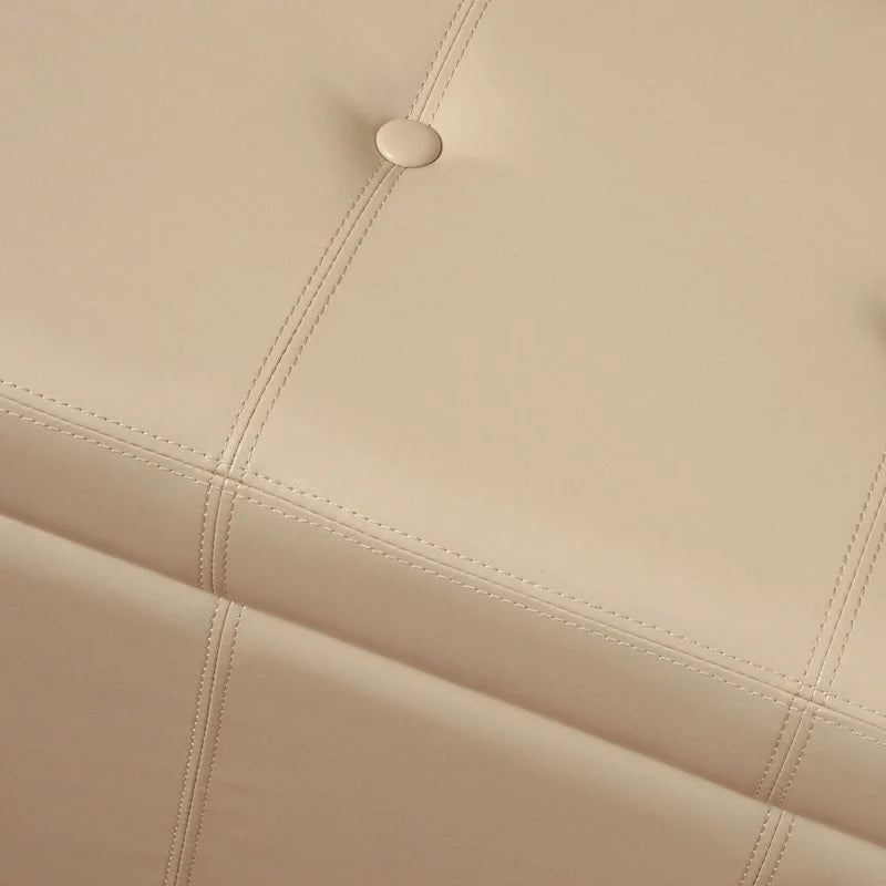 Banc ottoman de rangement capitonné en similicuir crème, coffre rembourré à couvercle relevable pour chambre