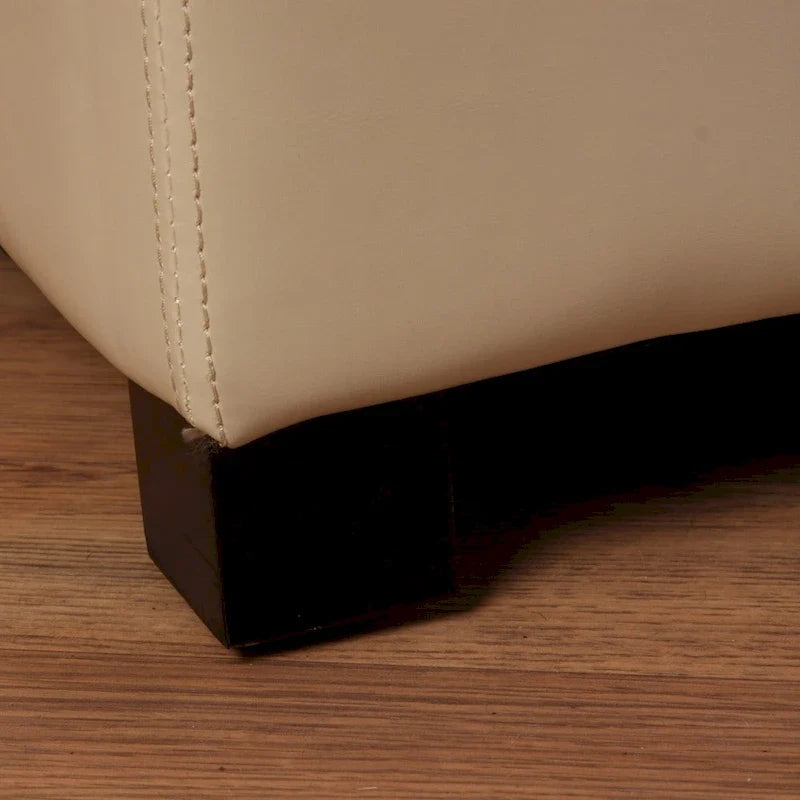Banc ottoman de rangement capitonné en similicuir crème, coffre rembourré à couvercle relevable pour chambre