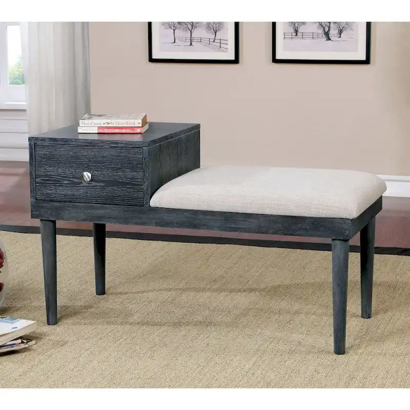 Banc d’appoint contemporain en bois massif gris avec 1 tiroir