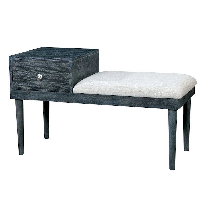 Banc d’appoint contemporain en bois massif gris avec 1 tiroir