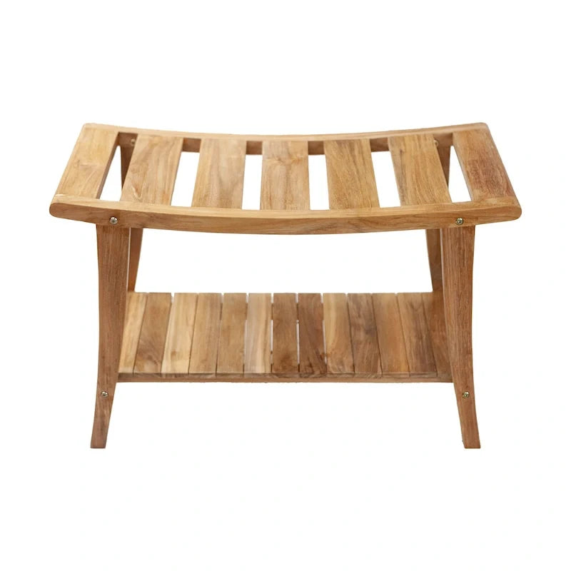 Banc de style nordique en teck massif, de style asiatique, avec étagère