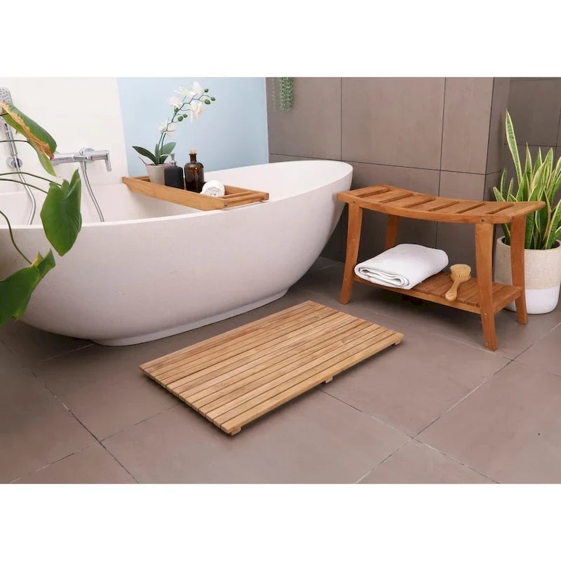Banc de style nordique en teck massif, de style asiatique, avec étagère