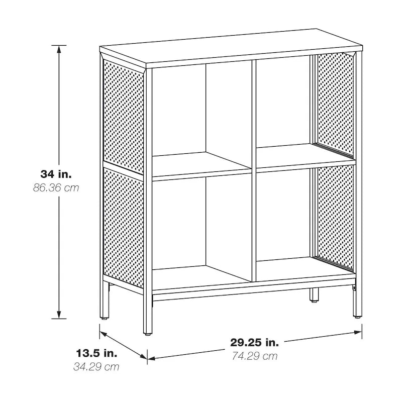 Industrial Open Bookshelf with Metal Mesh Panels, 4-Cube Storage Shelf Unit for Living Room