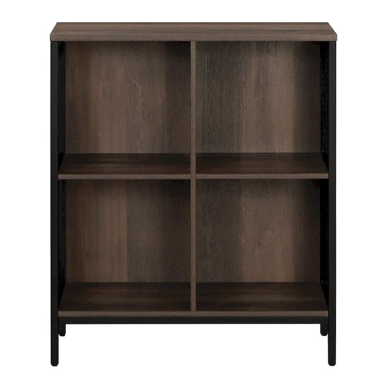 Industrial Open Bookshelf with Metal Mesh Panels, 4-Cube Storage Shelf Unit for Living Room
