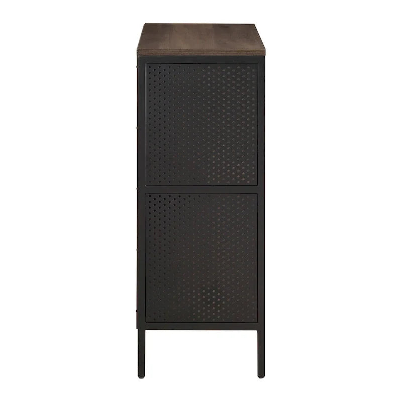 Industrial Open Bookshelf with Metal Mesh Panels, 4-Cube Storage Shelf Unit for Living Room