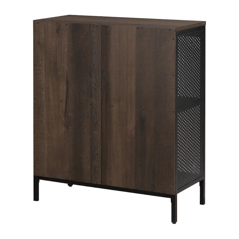 Industrial Open Bookshelf with Metal Mesh Panels, 4-Cube Storage Shelf Unit for Living Room