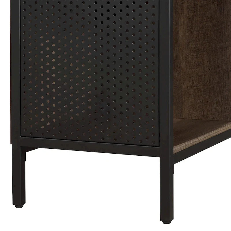 Industrial Open Bookshelf with Metal Mesh Panels, 4-Cube Storage Shelf Unit for Living Room