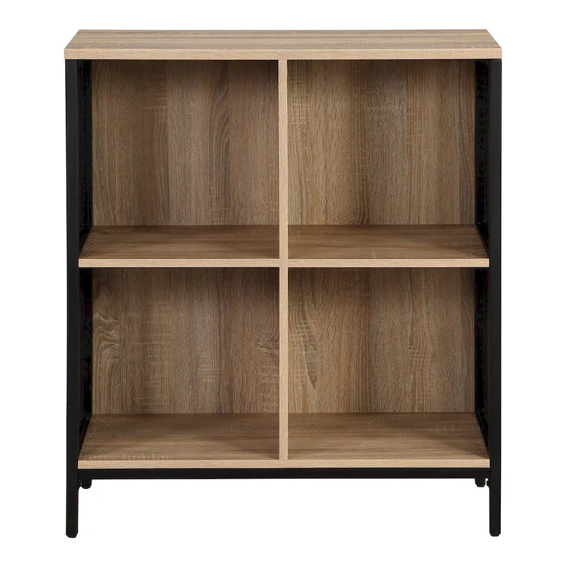 Industrial Open Bookshelf with Metal Mesh Panels, 4-Cube Storage Shelf Unit for Living Room