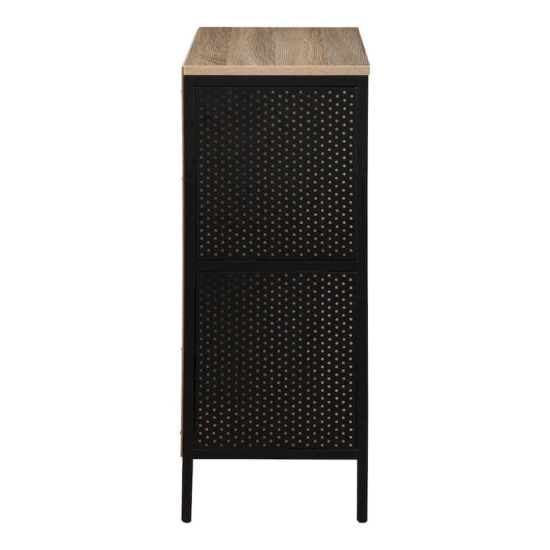 Industrial Open Bookshelf with Metal Mesh Panels, 4-Cube Storage Shelf Unit for Living Room