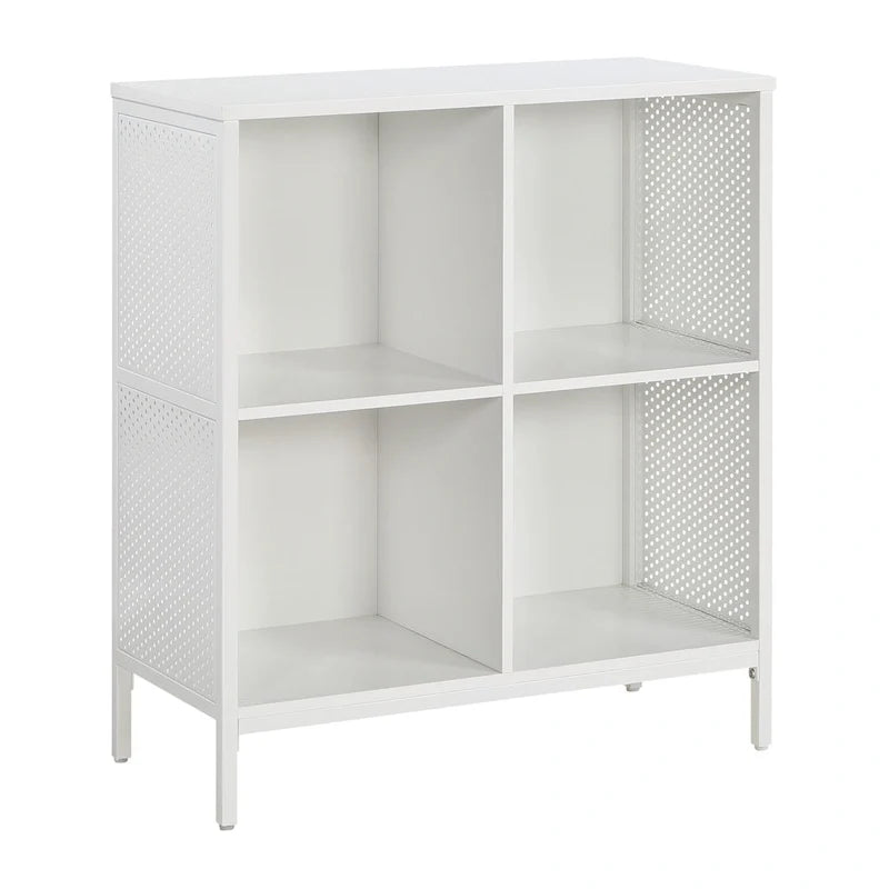 Industrial Open Bookshelf with Metal Mesh Panels, 4-Cube Storage Shelf Unit for Living Room