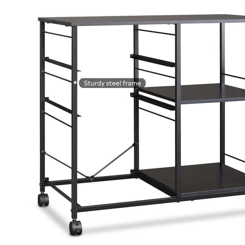 Caisson mobile pour dossiers à 3 tiroirs, support d’imprimante roulant avec étagère de rangement ouverte, classeur latéral en tissu compatible avec les formats A4 ou Letter