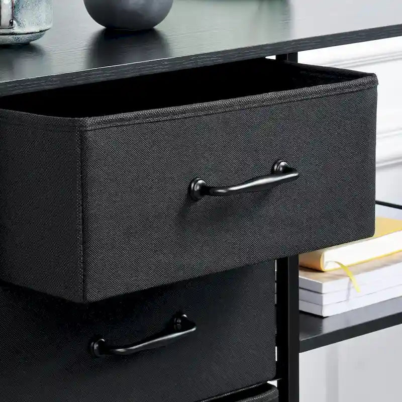 Caisson mobile pour dossiers à 3 tiroirs, support d’imprimante roulant avec étagère de rangement ouverte, classeur latéral en tissu compatible avec les formats A4 ou Letter