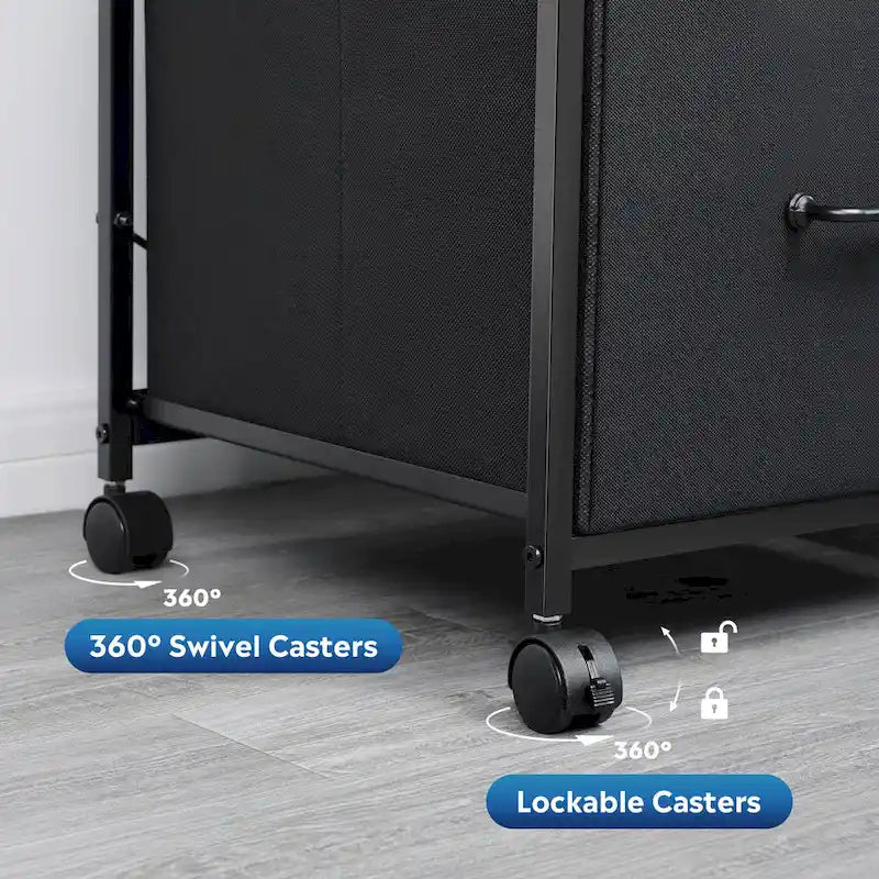 Caisson mobile pour dossiers à 3 tiroirs, support d’imprimante roulant avec étagère de rangement ouverte, classeur latéral en tissu compatible avec les formats A4 ou Letter