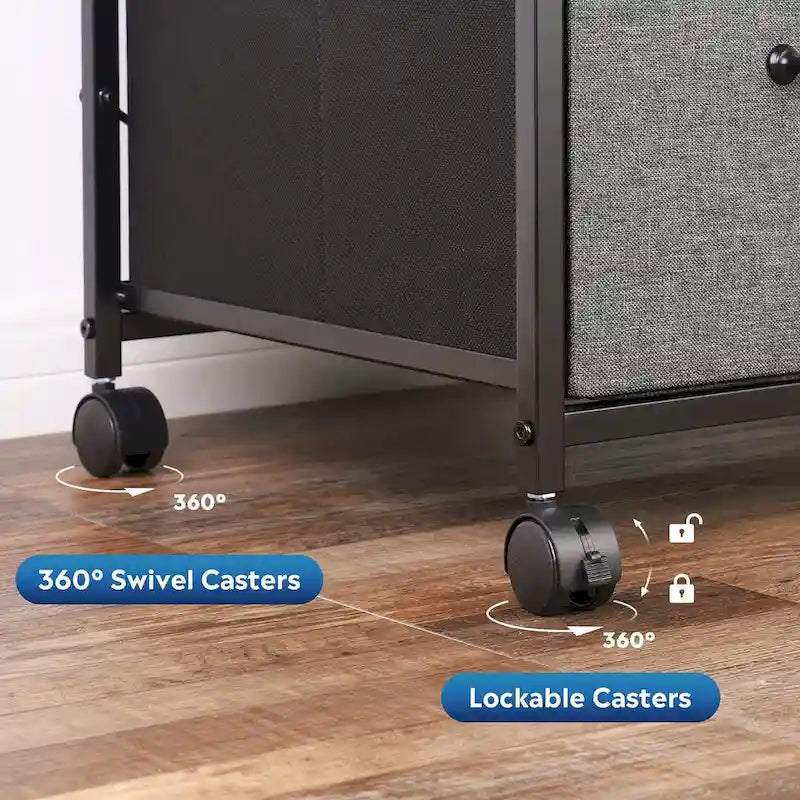 Caisson mobile pour dossiers à 3 tiroirs, support d’imprimante roulant avec étagère de rangement ouverte, classeur latéral en tissu compatible avec les formats A4 ou Letter