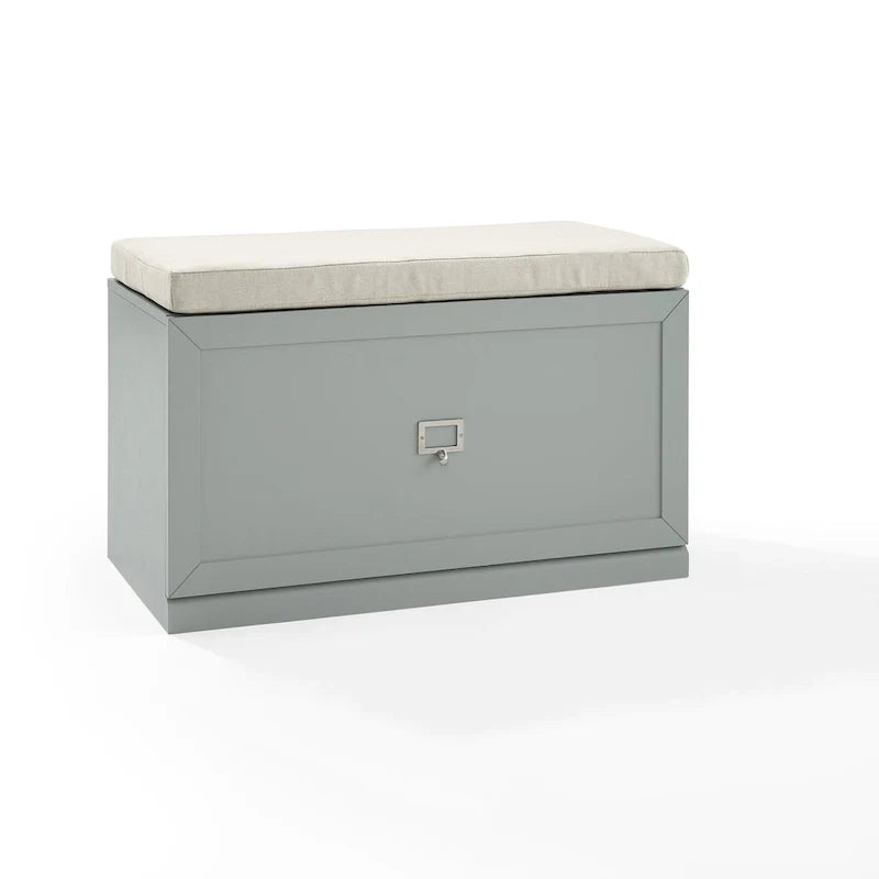 Banc de rangement en bois vert sauge avec coussin, banc à chaussures d’entrée avec couvercle rabattable pour le couloir
