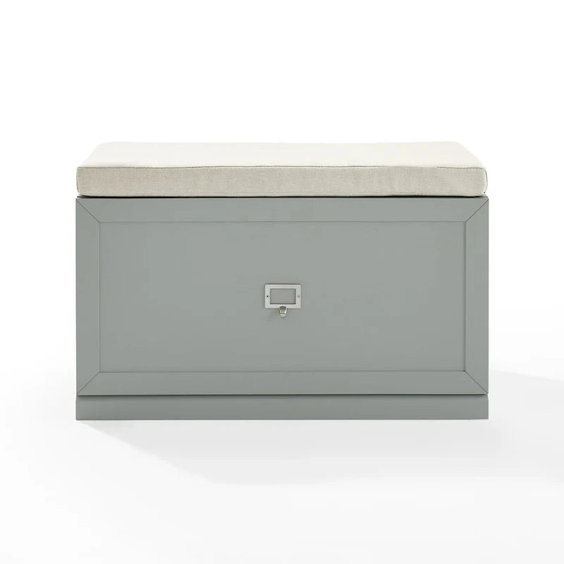 Banc de rangement en bois vert sauge avec coussin, banc à chaussures d’entrée avec couvercle rabattable pour le couloir