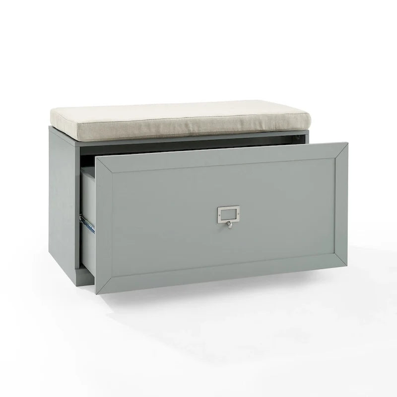 Banc de rangement en bois vert sauge avec coussin, banc à chaussures d’entrée avec couvercle rabattable pour le couloir