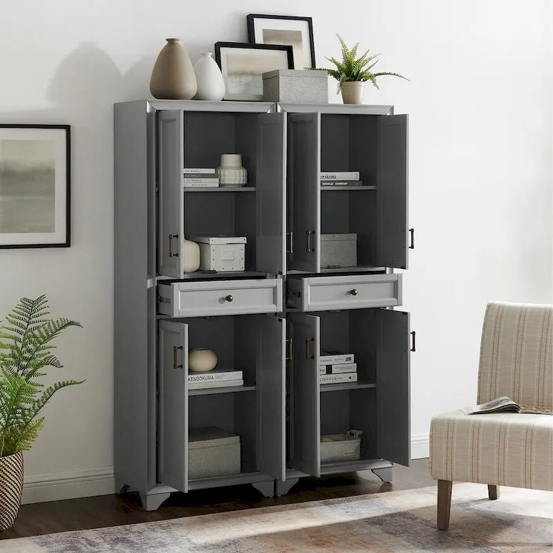 Grey Tall Pantry Storage Cabinet with Drawers