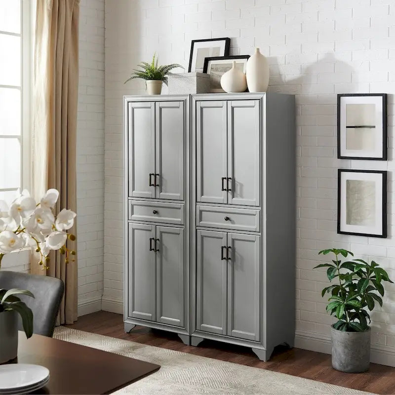 Grey Tall Pantry Storage Cabinet with Drawers