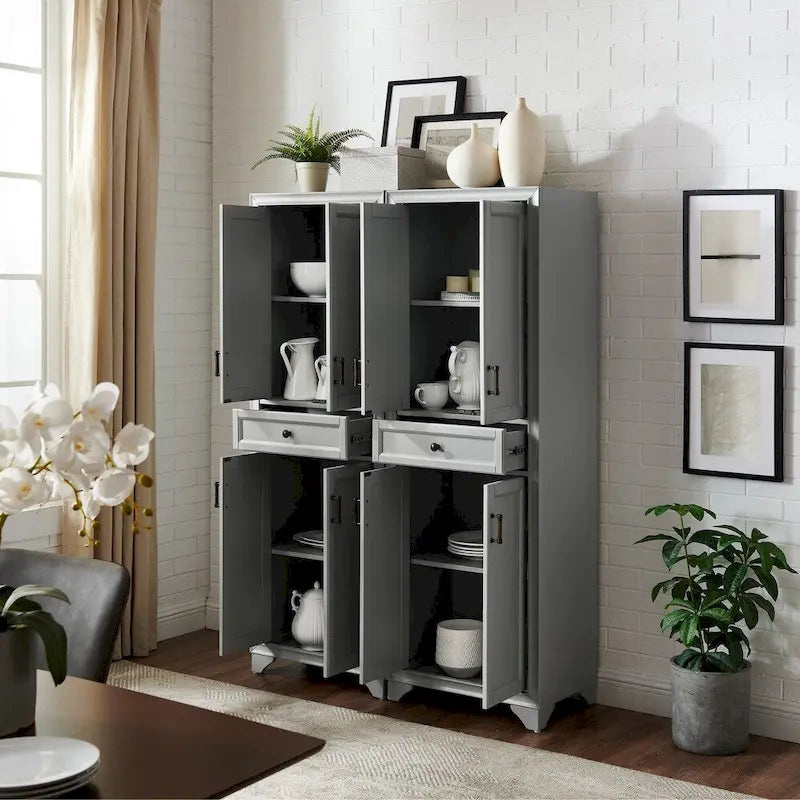 Grey Tall Pantry Storage Cabinet with Drawers