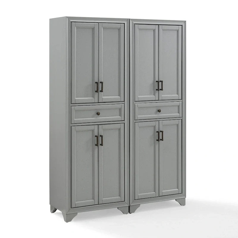 Armoire garde-manger haute grise avec tiroirs