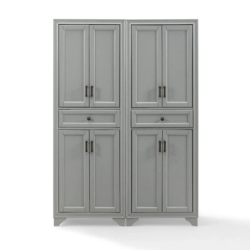 Armoire garde-manger haute grise avec tiroirs