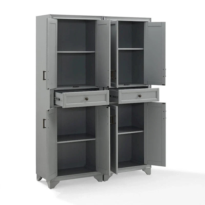 Armoire garde-manger haute grise avec tiroirs