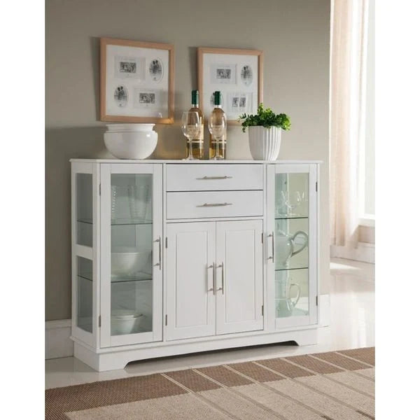 Buffet de rangement pour cuisine avec portes vitrées, blanc