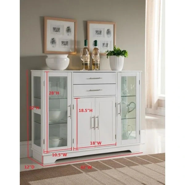 Buffet de rangement pour cuisine avec portes vitrées, blanc