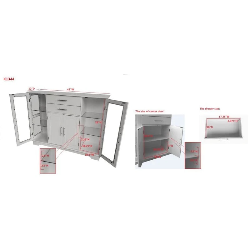 Buffet de rangement pour cuisine avec portes vitrées, blanc