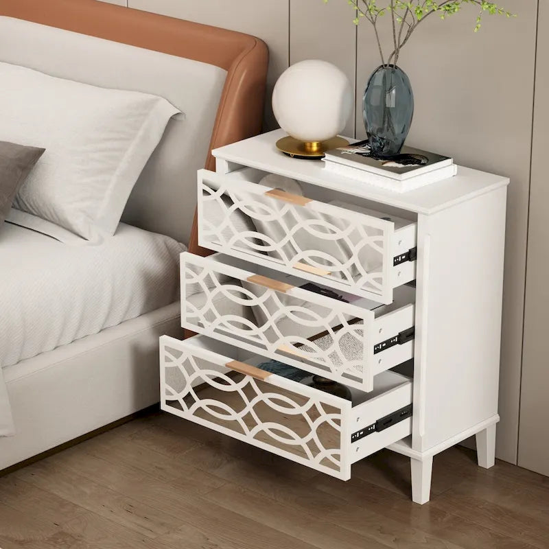 Table d'appoint à tiroirs, commode laquée et miroir, blanc/doré